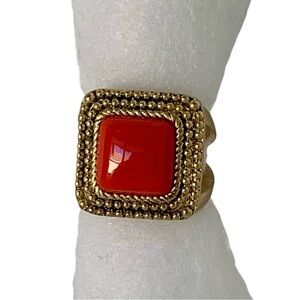 Lia Sophia Coral Cabochon Bezel Set Matte Gold-tone Designer Ring Sz 7
